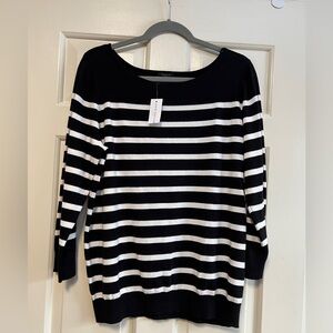 Ann Taylor Factory Black Striped Sweater Scoop Neck 3/4 Sleeves NWT